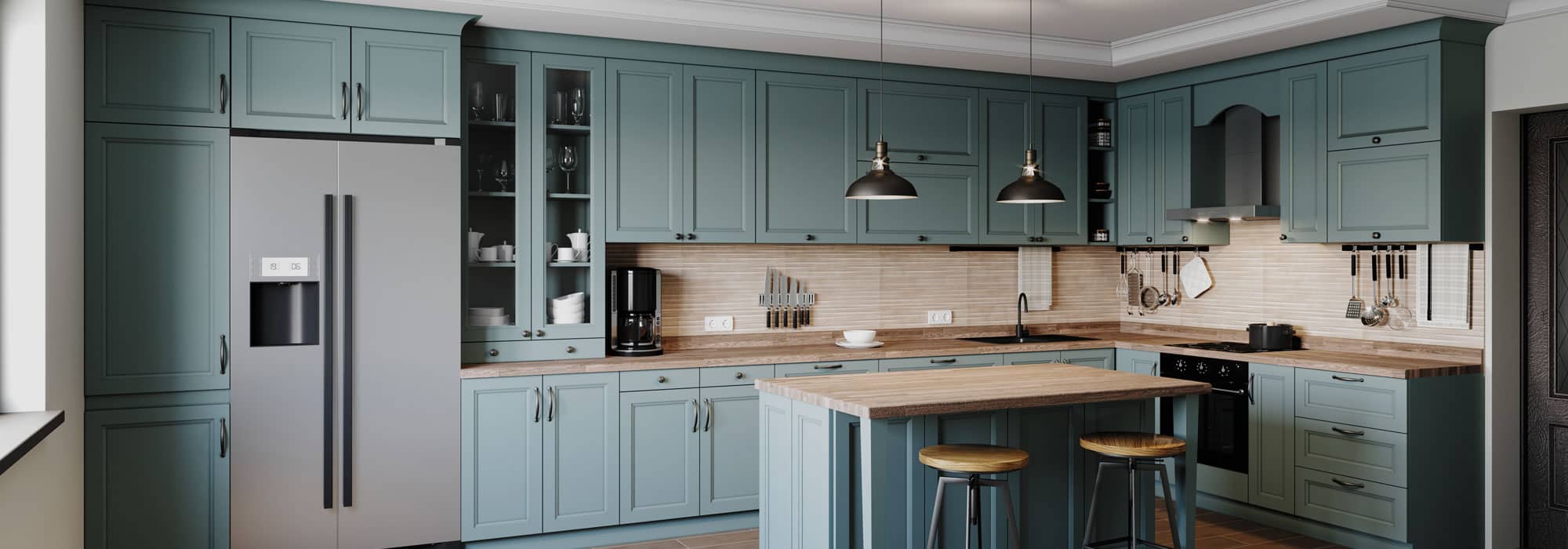 Repsrayed grey kitchen cabinets at house in Chester