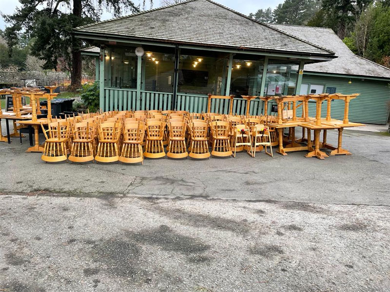 Set of chairs and tables to be resprayed at Chester restaurant